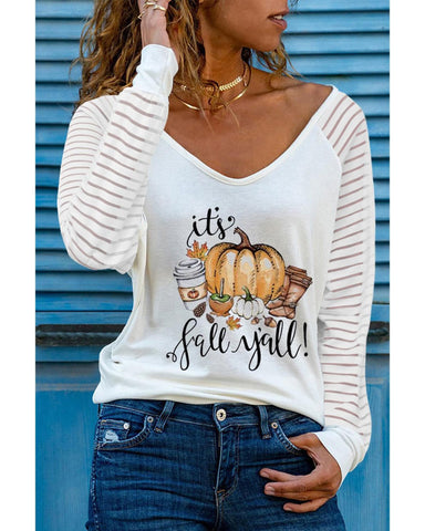 Azura Exchange Fall Pumpkin Graphic Print V Neck Top - L