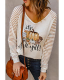 Azura Exchange Fall Pumpkin Graphic Print V Neck Top - L