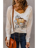 Azura Exchange Fall Pumpkin Graphic Print V Neck Top - L