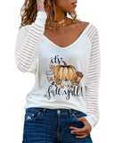 Azura Exchange Fall Pumpkin Graphic Print V Neck Top - L