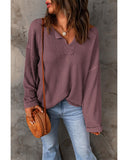 Azura Exchange Loose Waffle Knit Long Sleeve Top - L