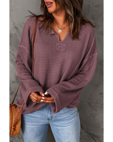 Azura Exchange Loose Waffle Knit Long Sleeve Top - S