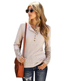 Azura Exchange Crochet Lace Hem Sleeve Button Top - M