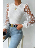 Azura Exchange Applique Mesh Sleeves Textured Knit Blouse - L