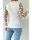 Azura Exchange Applique Mesh Sleeves Textured Knit Blouse - XL