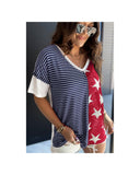 Azura Exchange Stripes Stars Print Knit Short Sleeves Top - L