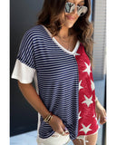 Azura Exchange Stripes Stars Print Knit Short Sleeves Top - M