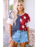 Azura Exchange Stripes Stars Print Knit Short Sleeves Top - M