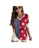 Azura Exchange Stripes Stars Print Knit Short Sleeves Top - M