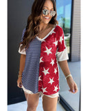 Azura Exchange Stripes Stars Print Knit Short Sleeves Top - S