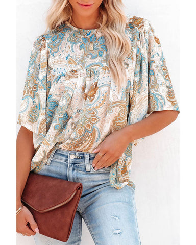 Azura Exchange Paisley Print Wide Sleeves Loose Blouse - S