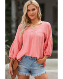 Azura Exchange V Neck Bracelet Sleeve Babydoll Blouse - M