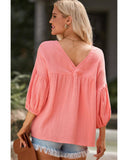 Azura Exchange V Neck Bracelet Sleeve Babydoll Blouse - M