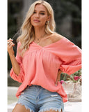 Azura Exchange V Neck Bracelet Sleeve Babydoll Blouse - M