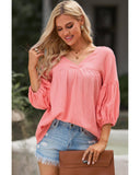 Azura Exchange V Neck Bracelet Sleeve Babydoll Blouse - M