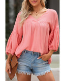 Azura Exchange V Neck Bracelet Sleeve Babydoll Blouse - M