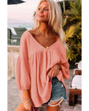 Azura Exchange V Neck Bracelet Sleeve Babydoll Blouse - M