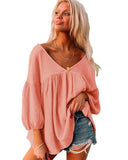 Azura Exchange V Neck Bracelet Sleeve Babydoll Blouse - M