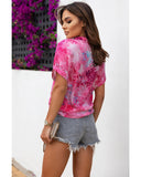 Azura Exchange Abstract Floral Print Notch V Neck Blouse - L