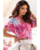 Azura Exchange Abstract Floral Print Notch V Neck Blouse - S