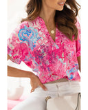 Azura Exchange Abstract Floral Print Notch V Neck Blouse - XL