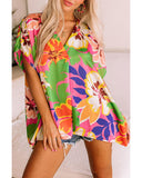 Azura Exchange Loose Fit Floral Print V Neck Tunic Blouse - L