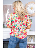 Azura Exchange Ruffled V Neck Floral Print Blouse - S