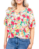 Azura Exchange Ruffled V Neck Floral Print Blouse - S