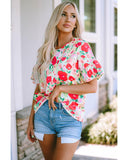 Azura Exchange Ruffled V Neck Floral Print Blouse - S