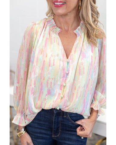 Azura Exchange Abstract Print Frilled Buttoned Shirt - L