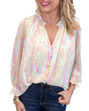 Azura Exchange Abstract Print Frilled Buttoned Shirt - L