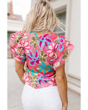 Azura Exchange Vibrant Floral Print Ruffle Sleeve Blouse - S