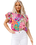 Azura Exchange Vibrant Floral Print Ruffle Sleeve Blouse - S