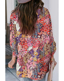 Azura Exchange Boho Floral Long Sleeve V-Neck Blouse - L