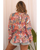 Azura Exchange Boho Floral Long Sleeve V-Neck Blouse - L