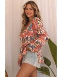 Azura Exchange Boho Floral Long Sleeve V-Neck Blouse - L