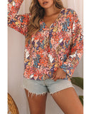 Azura Exchange Boho Floral Long Sleeve V-Neck Blouse - M