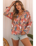 Azura Exchange Boho Floral Long Sleeve V-Neck Blouse - S