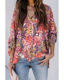 Azura Exchange Boho Floral Long Sleeve V-Neck Blouse - XL