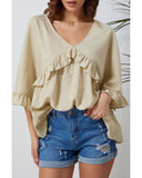 Azura Exchange Draped Batwing Sleeve Ruffle Top - L