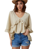 Azura Exchange Draped Batwing Sleeve Ruffle Top - L