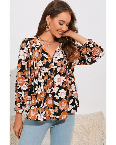 Azura Exchange Floral Print 3/4 Sleeve Blouse - L