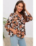 Azura Exchange Floral Print 3/4 Sleeve Blouse - L