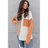 Azura Exchange Textured Knit Top with Colorblock Chest Pocket - L