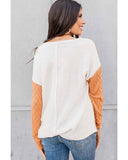 Azura Exchange Textured Knit Top with Colorblock Chest Pocket - S