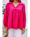 Azura Exchange Crinkled V-Neck Bubble Sleeve Blouse - M