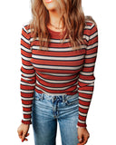 Azura Exchange Striped Ribbed Knit Slim Fit Top - L