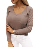 Azura Exchange Ribbed Knit Patched V Neck Top - L