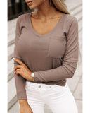 Azura Exchange Ribbed Knit Patched V Neck Top - L