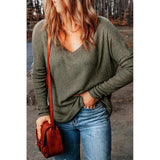 Azura Exchange Ribbed Knit V Neck Long Sleeve Top - L